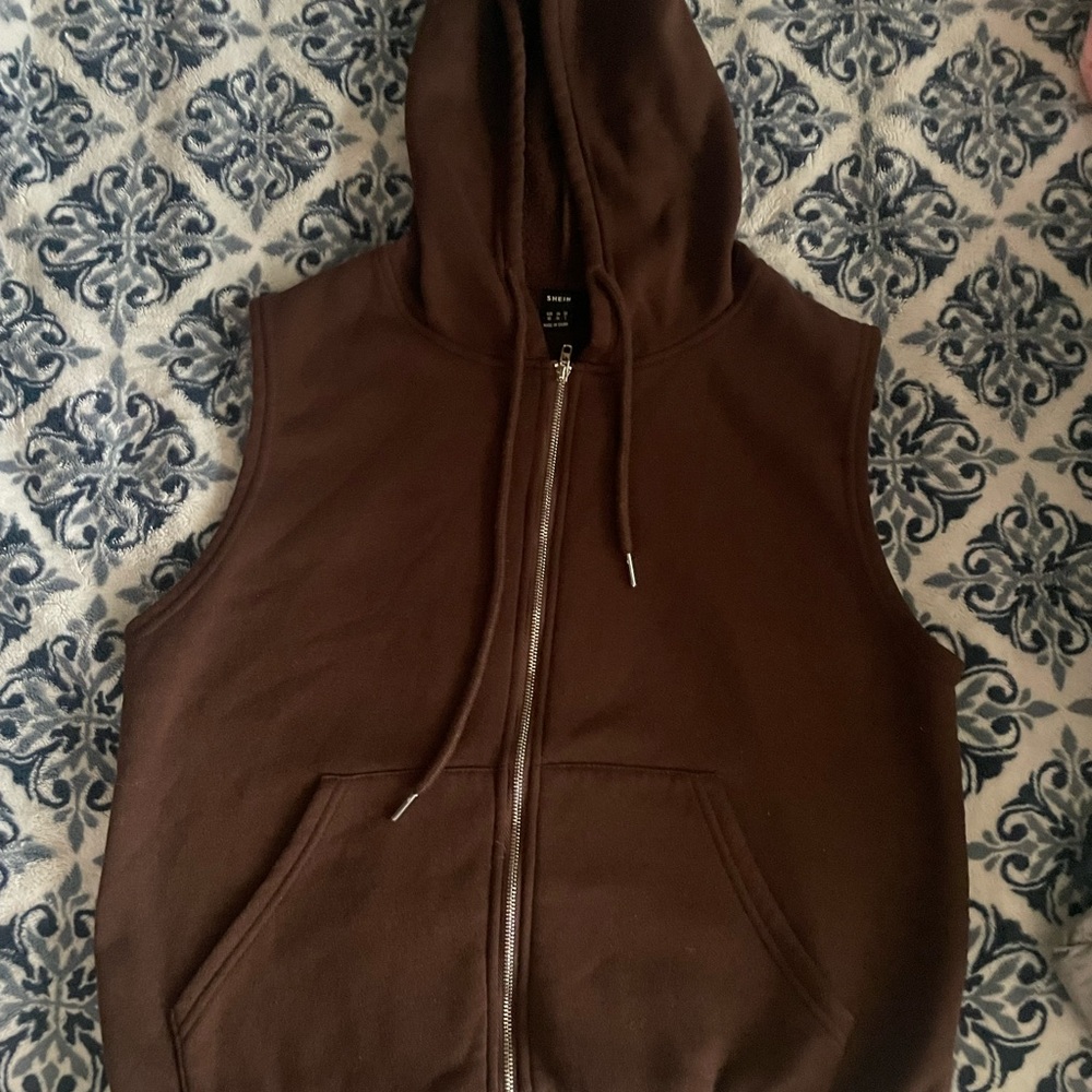 SHEIN Brown Sleeveless Hoodie Jacket